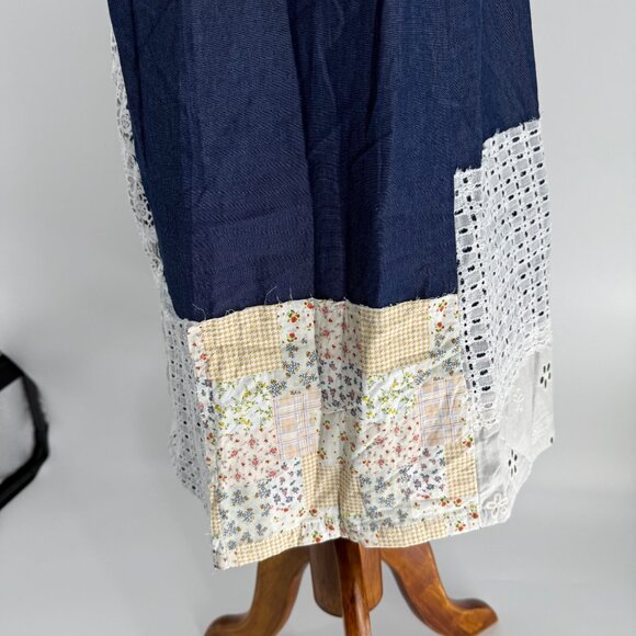 Gabby Isabella Womens Long Patchwork Denim & Lace Dress Blue & White Size S - Picture 6 of 14